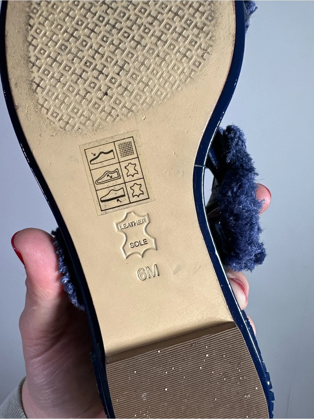 Tory Burch Freya Eyelet Flat Blue Patent Leather Fringe Slingback Sandals - Picture 7 of 7